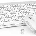 Wireless Keyboard and Mouse Combo  Full Size Slim Thin Wireless Keyboard Mouse with Numeric Keypad 2.4G Stable Connection Adjustable DPI (White & Silver)