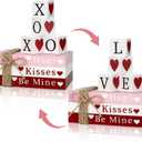Thyle 7 Pcs Valentine's Day Decorations Wooden Valentine Table Centerpiece Reversible Double Sided Valentines Love Heart Wood Blocks Signs for Tabletop Home Shelf Party Tiered Tray Decor