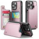 JEEHOOD Compatible with iPhone 14 Pro Wallet Case with Card Holder RFID Blocking for Women Men, Double Magnetic Clasp Kickstand Shockproof Phone Case Fit for iPhone 14 Pro, Rose Gold