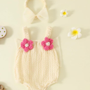 Koecnoc Baby Girl Bubble Romper with Butterfly Bow Back Newborn One-Piece Summer Outfit Cute Sleeveless Jumpsuit for Infants, Size 18-24
