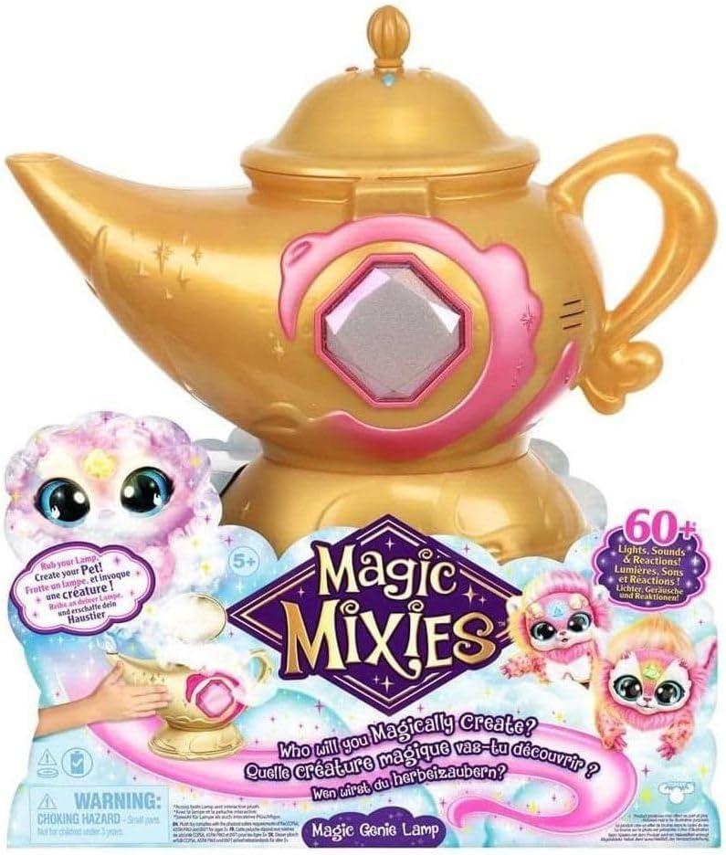 Magic Mixies Magic Genie Lamp with Interactive 8" Pink Plush Toy and 60+ Sounds & Reactions. Unlock a Magic Ring and Reveal a Pink Genie from The Real Misting Lamp. Gifts for Kids, Ages 5+