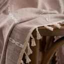 Deeprove Boho Curtain 72 inches Length for Living Room Bedroom, Light Brown Bohemian Coffee Linen Sheer 72 inches Long Tassel Stripe Embroidery Privacy Window Treatment W52 x L72, 1 Panel Natural