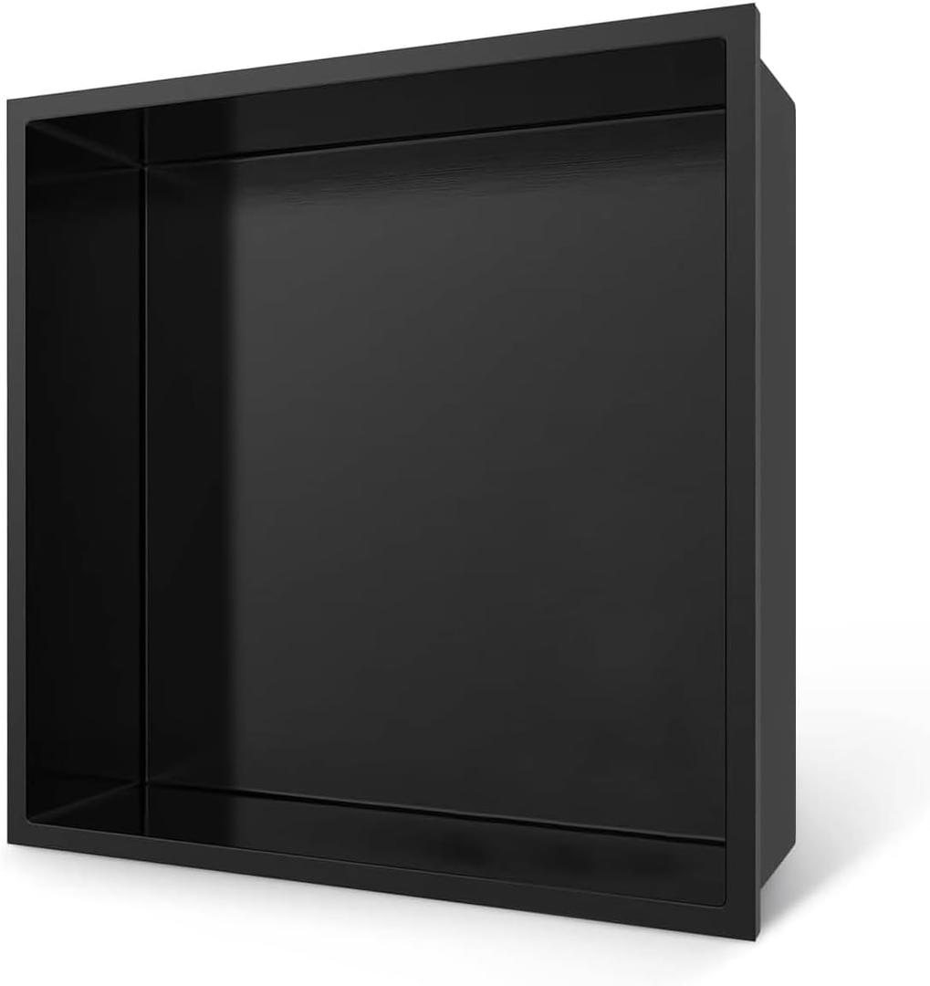 Shower Niche - 12 x 12, Matte Black Stainless Steel Recessed Shower Niche for Bathroom Storage, No Tile Needed, Over Mount Installation (12W  12H)