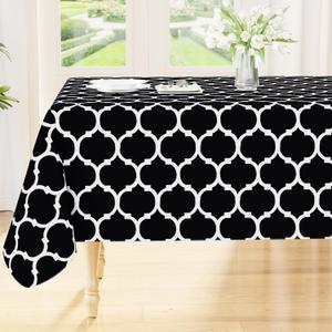 Smiry Square Table Cloth, Waterproof Vinyl Tablecloth with Flannel Backing for Square Tables, Wipeable Spillproof Plastic Tablecloths for Dining, Camping, Indoor and Outdoor (54"x54", Black)