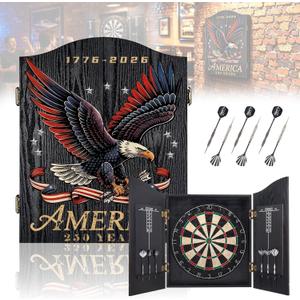 Sisal Dart Board Cabinet Sets, Wooden Dartboard with Scoreboard for Adults