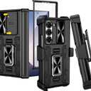 VEGO for Galaxy Z Fold 6 Case with Belt Clip Holster, 360Ring Magnetic Kickstand & Camera Cover & Front Screen Protector & Hinge Protection Shockproof Armor Case for Samsung Z Fold 6 - Black