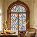 Stained Glass Window Privacy Film – Static Cling Decorative Rainbow Window Film, No Adhesive UV Blocking Sun Cling for Bathroom, Bedroom, Glass Doors, Removable Diamond, 23.6 x 78.7 in