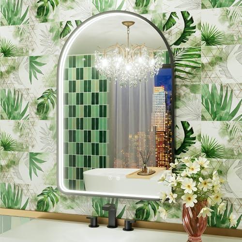 JSneijder 24x36 Inch LED Mirror for Bathroom with Lights, Adjustable 3000K/4500K/6000K, Wall Mounted Black Arched Lighted Bathroom Vanity Mirror, Stepless Dimmable, Anti-Fog, Memory Function