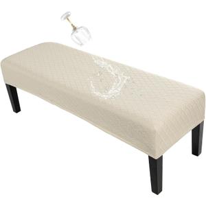 SearchI Waterproof Dining Bench Cover, Stretch Washable Bench Covers Slipcover, Rectangle Benches Seat Covers for Dining Room Living Room Kitchen(Beige), One Size