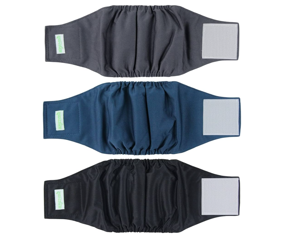 Wegreeco Washable Dog Diapers - Washable Male Dog Belly Wrap - Pack of 3 - (Black, Charcoal, Navy, Medium)