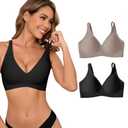 Wireless Bras for Women Bralettes - Womens Seamless Low Cut Deep V Bra No Underwire Padded Tshirt Bras (S)