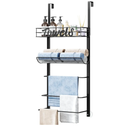 SWTYMIKI Over Door Towel Rack - 5-Tier Wall Mounted Towel Holder Storage Organizer with Metal Shelf for Bathroom, Black