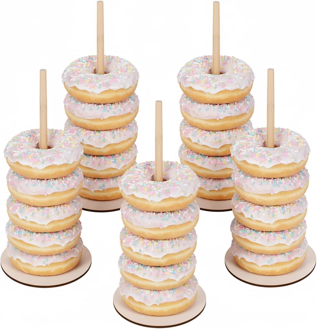 5 PCS Donut Stands for Dessert Table, Wooden Donut Stand Display, Farmhouse Bagel Stand for Dessert Table, Wedding, Birthday, Class Reunion, and Party Decoration