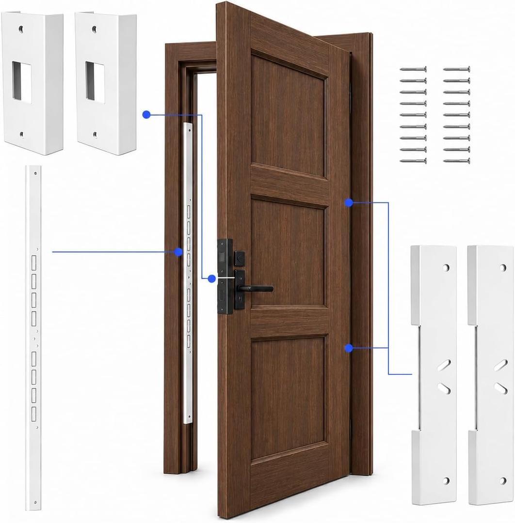 5-Piece Door Frame Reinforcement Kit, Anti Kick in Door Security, White