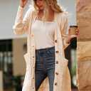 PRETTYGARDEN Long Sleeve Cable Knit Long Cardigan for Women 2026 Spring Winter Chunky Open Front Button Sweaters with Pockets (L)