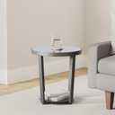 Round End Table, Tempered Glass End Table with Metal Frame, Small Coffee Table, Black Sofa Side Table for Living Room, Balcony, Bedroom, 19.7 in X 19.7 in X 22.4 in