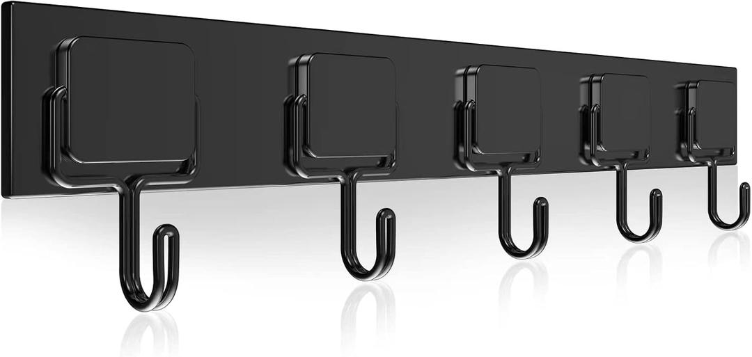 Magnetic Hooks, Strong Neodymium Magnet Hook, Heavy Duty Magnet Coat Rack with 5 Metal Hooks for Indoor Outdoor Hanging, Kitchen, Keys Holder, Refrigerator, Oven, 1pc Black Coat Hook (Black)