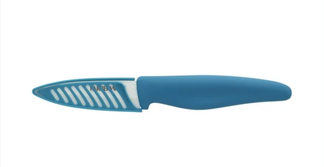 Farberware Professional 3-inch Ceramic Paring Knife with Teal Blade Cover and Handle