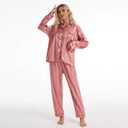 Satin Pajama Set – Christmas Red & Pink Striped PJs for Women & Men, Long Sleeve Button-Up Top with Pants (US, Alpha, Large, Regular, Regular, Satin Red Stripe)