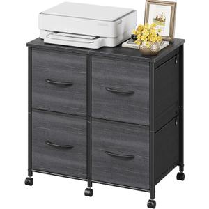 HIGDBFE 4 Drawer Lateral File Cabinet, Mobile Filing Cabinet for Large Printer, Home Office Functional Small Office Storage Cabinet & Printer Stand, Fabric, Charcoal Black Grain Print