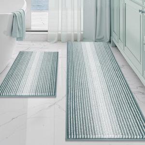 BSICPRO Bathroom Rugs and Mats Sets, 2 Piece Thick Absorbent Chenille Bath Mat Rug Set Non Slip, Soft Shaggy Bath Room Floor Mats for Bathroom, Machine Washable (Sea Green, 20" x 60" Plus 20" x 32")
