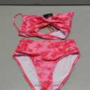 ZAFUL Women High Waisted Bikini Sets Two Piece Swimsuit Push Up Twist Front Ruched Bathing Suit (X-Small, Rose Red Print)