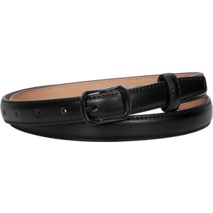 XZQTIVE Black Skinny Belt for Women Jeans Thin Leather Waist Belts With Black Metal Prong Buckle (Fit Pants 30-36in)