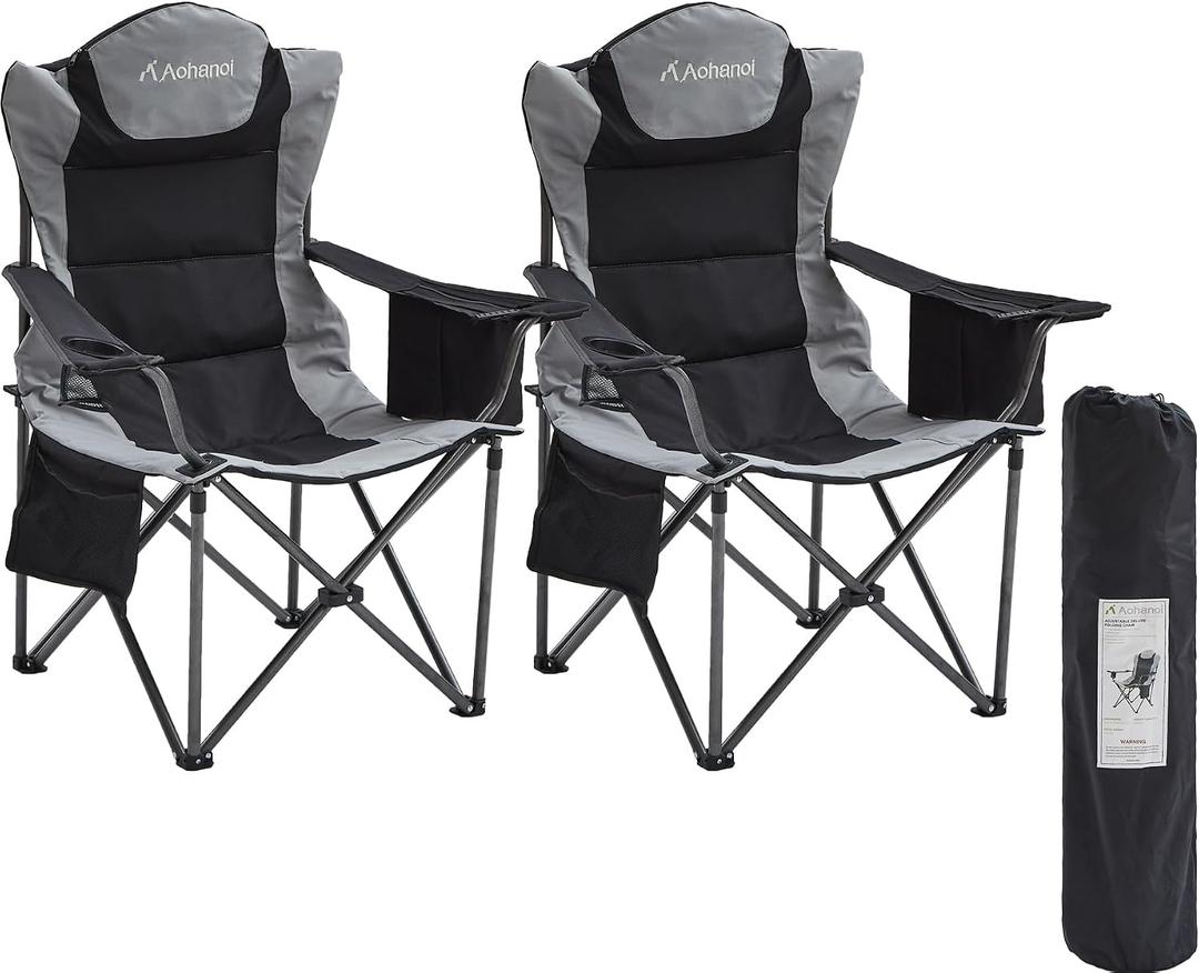 Aohanoi Camping Chairs for Heavy People,Folding Lawn Chairs for Outside Heavy Duty,Outdoor Oversized Chairs for Adult with Cup Holder and Large Cooler Bag,Beach Camp Chairs Supports up to 500lbs
