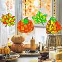 WorldBazaar Fall Pumpkin Suncatchers Craft for Kids 24 Sets Thanksgiving Window Art Suncatchers Ornaments Decoration Harvest Classroom Activity Party Supplies