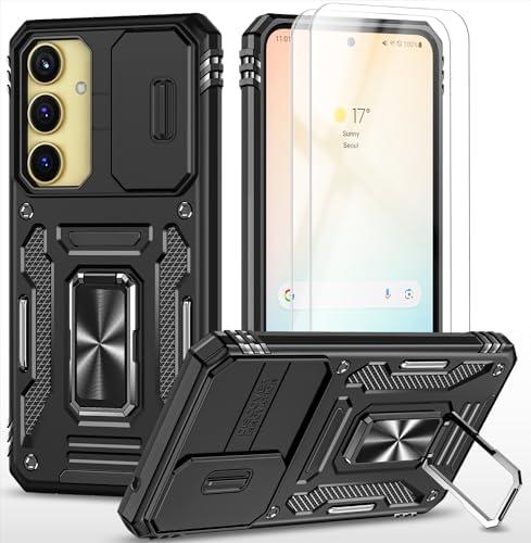 Compatible with Galaxy A55/A35 5G Case with HD Screen Protector,[Slide Camera Cover][Kickstand][Military-Grade] Heavy Duty Protection Samsung A55/A35 5G Case (Black)