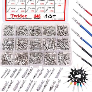 Twidec/345Pcs Car Electrical Wire Terminal Pins Connector Kit 1/1.5/1.8/2.2/2.8/3.5mm Male Female Connector Pins Terminal Automotive Wire Connector Crimp Pins with Pin Remover