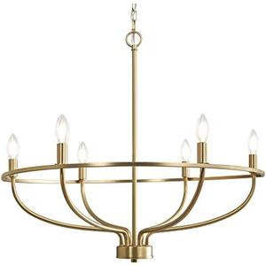FookChak 6 Light Gold Chandelier, Brushed Gold Light Fixture Dining Table Candle Brass Chandelier Lighting for Bedroom Hallway Entryway Living Room Kitchen 29in Brushed Brass Chandeliers