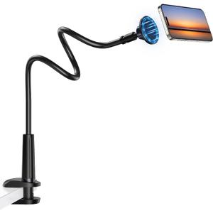 Magnetic Gooseneck Phone Holder Mount for iPhone 17/16/15/14/13/12 - Magnetic Stand Tabletop Clamp 360Rotation Adjustable for Office/Home Compatible with iPhone 17 16 15 14 13 12 Mini Plus Pro Max