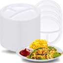 Umigy 100 Pcs 10 Inch 3 Compartments Divided Plastic Plates Bulk Colorful Disposable Heavy Duty Round Dinnerware for Valentine Wedding Birthday Party(White)