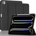 ProCase for iPad Pro 13 Inch Case M5 2025/M4 2024 with Pencil Holder, iPad Pro 13"(Model:A3360 A3361 A3362 A2925 A2926 A3007) Trifold Stand Smart Folio with Soft TPU Back Cover -Black