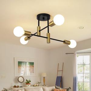 Modern Semi Flush Mount Ceiling Light,Mid Century 4 Light Lighting Fixture for Dining Room Bedroom Kitchen Foyer Entryway Hallway,Metal Gold and Black Sputnik Chandelier