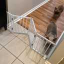 BFNN Free Standing Dog Gate, 16.5" High Short Pet Gate for Stairs and Doorways, Up to 48" Wide Foldable Puppy Fence, Indoor & Outdoor Use, No Drilling and No Assembly, for Small & Toy Dogs, White