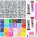 40000Pcs Resin Rhinestones with B7000 Jewelry Glue for Crafting, Rainbow Bedazzling Crystals Flat Back Gems with Craft Adhesive for DIY Graduation Cap Clothes Tumblers Shoes Nails and Face (2mm-6mm)