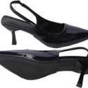 Women's Slingback Heels Pointed Toe Mid Heel Dress Shoes Pump Shoe (6, Blue Black)