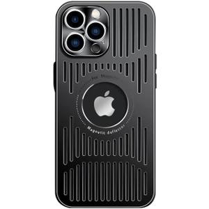Designed for iPhone 14 Pro Max Case,[Compatible with MagSafe][Military Drop & Camera Lens Protection],Luxury Aluminum Alloy Heat Dissipation Logo View Shockproof Cover,Black