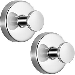 Suction Cup Hooks for Shower No-Drill Bathroom Hooks for Towels, Robes, Loofah Mountable on Bathroom Walls, Kitchen, Glass, Mirrors, Tile and Smooth,Non-Porous Surfaces (2, Chrome Polished)