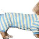 Dachshund Dog Shirt, Thin Striped Base Layer Onesie for Wiener Dogs, Lightweight All-Season Wear, Soft & Comfy Fit for Doxie and Short-Leg Breeds (Blue&Yellow, Size 2 (11-16 lbs))