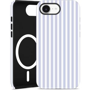 Jusy Compatible with MagSafe Striped Phone Case for iPhone 16e, Cute Aesthetic Magnetic Soft TPU and Hard PC Protective Phone Cover for Women Girls (Matte) - Blue and White