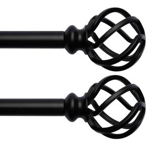 2 Pack Decorative Window Curtain Rod with Brackets- Hollow Design 3/4'' Inch Pole, 28 to 48 Inch Adjustable Side Curtain Rod Matte Black