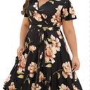 Nemidor Plus Size Dresses for Curvy Women Casual Summer V Neck Short Sleeve Midi Cocktail Vintage Dress with Pocket, Size Medium
