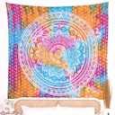 RAJRANG Black Hippie Wall Hanging Tapestry 84" x 54" Inches Boho Mandala Dorm Decor Meditation Bohemian Cotton Tapestries (84" x 54")