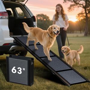 HBTower 63" Long & 17.3" Wide Folding Dog Ramp for Car, SUV & Truck  Portable Pet Ramp with Non-Slip Surface, Extra Wide Steps for Large Dogs Up to 250LBS