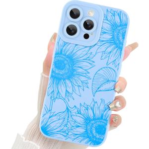 Fiyart Designed for iPhone 16 Pro Max Case Cute Flower Floral Sunflowers Design,Soft Slim TPU Anti-Scratch Phone Cover for Women Girls 6.9"-Blue