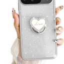 for Google Pixel 9 Case,Clear Cute Glitter Bling 3-Layer Sparkle Protective Case with Ring Pretty Kickstand, Women Girls Girly Phone Case for Pixel 9 (Silver)
