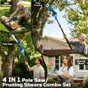 4-in-1 Electric Pruning Shears & Mini Chainsaw with Extendable Pole, Brushless Motor 8" Pole Saw &1.5" Cut Cordless Tree Pruner Kit with 2×3.0Ah Batteries,LCD Display, for Tree Yard Garden Orchad